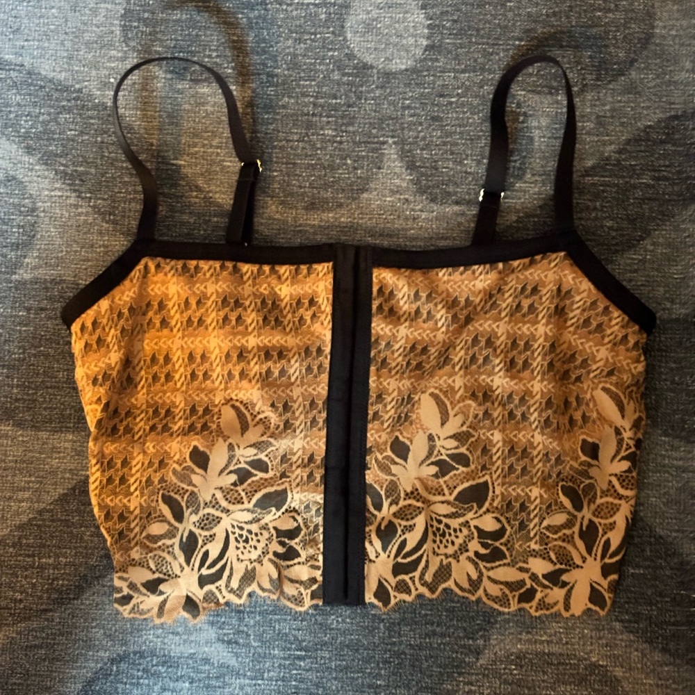 aerie Lace Corset Bralette Top in Black and Tan